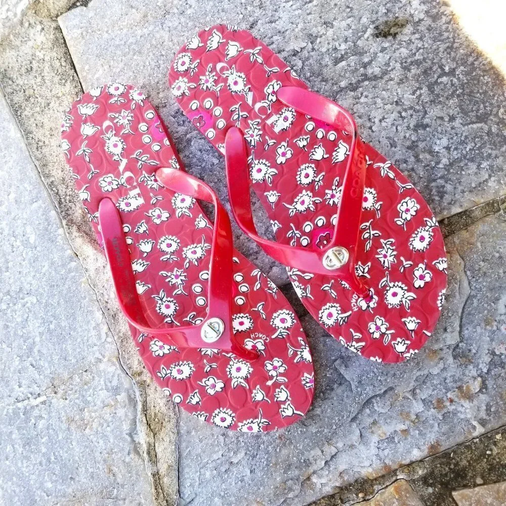 Coach Abbigail Floral Red Sandal Flip Flops Size 6